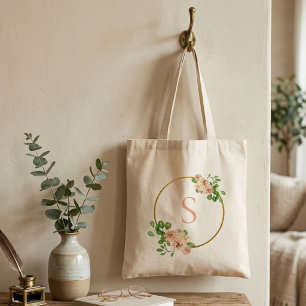 Staubrosa Florale Frühlingsgrün Namensmonogramm Tragetasche