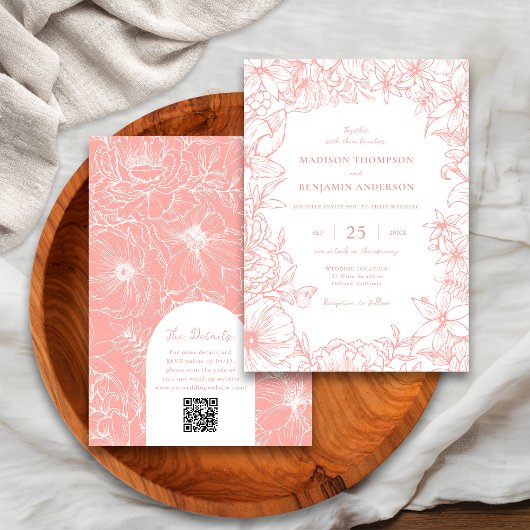 Staubrosa Florale Gartenbogen-Hochzeit RSVP QR Cod Einladung