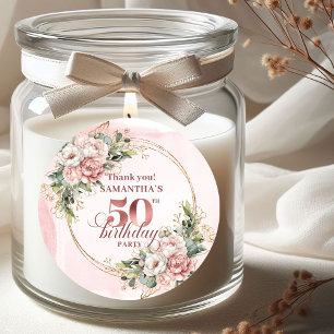 Staubrosa Florale Grünzeug 50. Geburtstag Aufklebe Runder Aufkleber