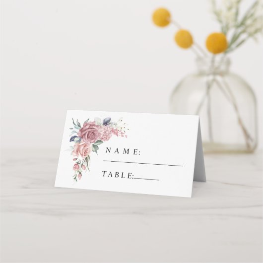 Staubrosa Florale Hochzeit Platzkarte (Vorderseite)