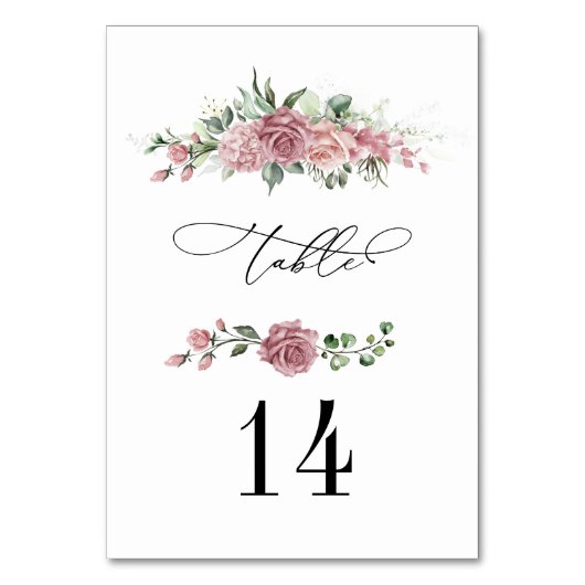 Staubrosa Florale Hochzeit Tischnummer (Vorderseite)