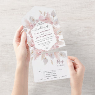 Staubrosa Florale Hochzeits-Einladungskarte in ein All In One Einladung