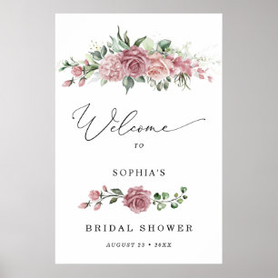 Staubrosa Florale Hochzeitsdusche Begrüßung Poster