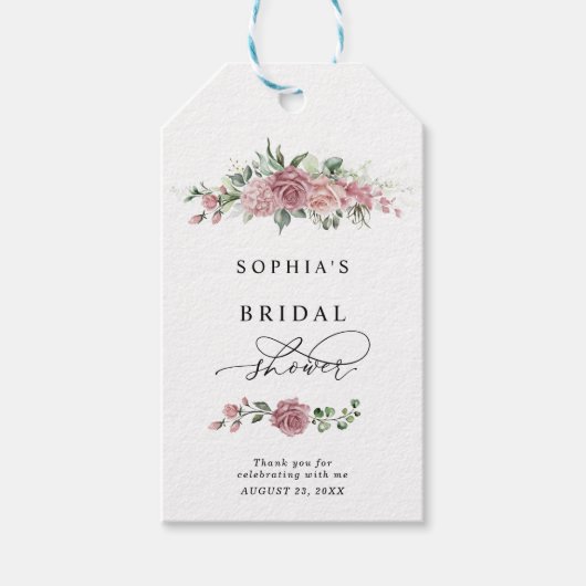 Staubrosa Florale Hochzeitsdusche Geschenkanhänger (Vorderseite)
