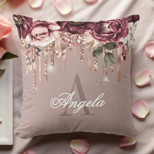 Staubrosa Florale Roségold Glittertropfen Monogram Kissen