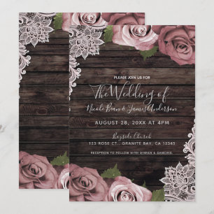 Staubrosa Florale Rosen Rustikale Holz- und Spitze Einladung