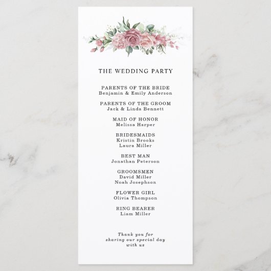 Staubrosa florales Hochzeitsprogramm Programm (Rückseite)