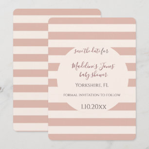 Staubrosa gestreifte Baby Girl Save-the-Date-Karte