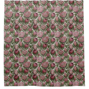Staubrosa grüne Protea-Blumenstickerei Duschvorhang