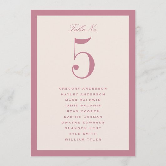 Staubrosa Hochzeitstisch Sitzplan Karte (Vorderseite)