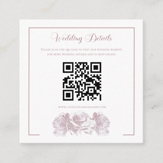 Staubrosa Kalligrafie-QR-Code-Hochzeit Begleitkarte (Vorderseite)