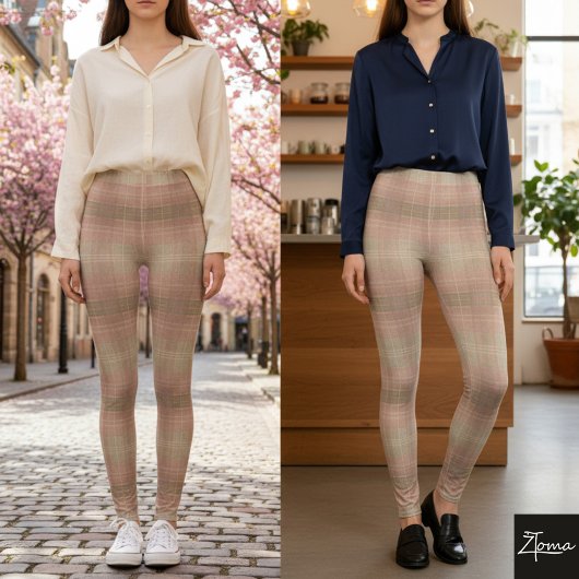 Staubrosa Khaki Texturiert Kariert Block Leggings