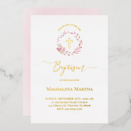 Staubrosa Kranz Aquarell Taufe Folieneinladung