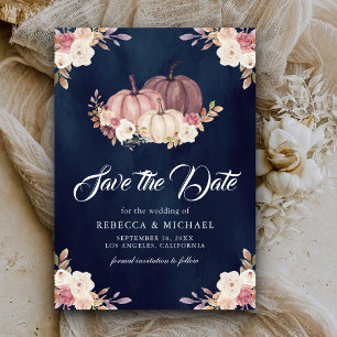 Staubrosa Kürbis Blumen Navy Blau Hochzeit Save The Date