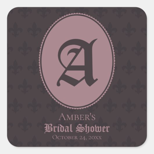 Staubrosa Monogramm Fleur-de-Lis Quadratischer Aufkleber (Vorderseite)