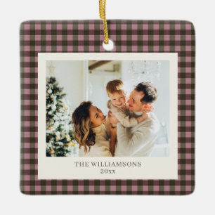 Staubrosa Oliven-Gingham Familienfoto Personalisie Keramikornament