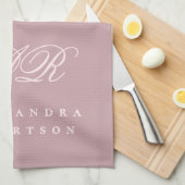 Staubrosa Pastellrosa Monogramm Name Minimalistisc Geschirrtuch (Viertel Falte)
