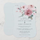 Staubrosa Rose Hellblaue Hochzeit Einladung (Vorne/Hinten)