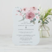 Staubrosa Rose Hellblaue Hochzeit Einladung (Stehend Vorderseite)