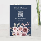 Staubrosa Rosen QR Code Marineblaue Hochzeit Einladung (Rückseite)