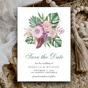Staubrosa Rosen Tropische Monstera Hochzeit Save The Date