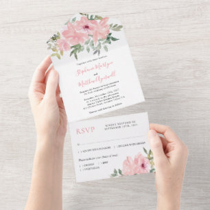 Staubrosa Rosen-Wasserfarben-Hochzeit All In One Einladung