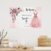 Staubrosa süße 16 Blumenkleid Willkommen Poster (Küche)