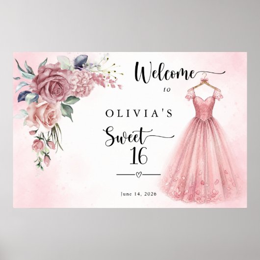 Staubrosa süße 16 Blumenkleid Willkommen Poster (Vorne)