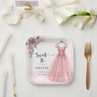 Staubrosa Sweet 16 Blumenkleid Papierplatte Pappteller