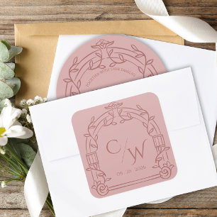 Staubrosa Verzierte Botanische Hochzeitshülle mit  Quadratischer Aufkleber