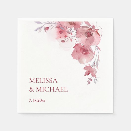 Staubrosa Wasserfarben Blumen Hochzeit Serviette (Vorderseite)