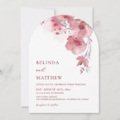Staubrosa Wasserfarben-Blumen Weiße Gebogene Hochz Einladung (Vorderseite)