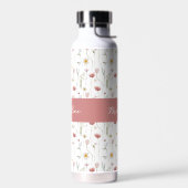 Staubrosa Wildblumen-Wasserfarbe-Monogramm-Name Trinkflasche (Links)