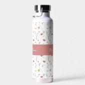 Staubrosa Wildblumen-Wasserfarbe-Monogramm-Name Trinkflasche (Rechts)