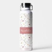 Staubrosa Wildblumen-Wasserfarbe-Monogramm-Name Trinkflasche (Rückseite)