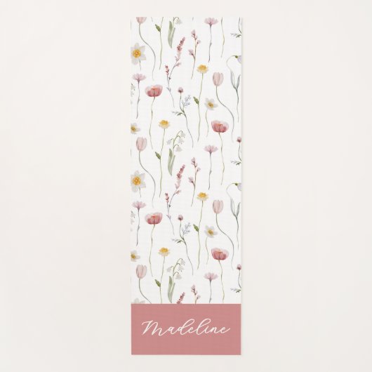 Staubrosa Wildblumen-Wasserfarben-Monogramm-Name Yogamatte (Vorderseite)