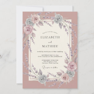 Staubrosafarbene prächtige Vintage-Hochzeit Einladung