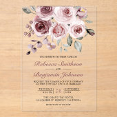 Staubrosafarbene Rosen Hochzeit Acryleinladungen (Vorderseite)