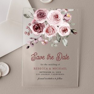 Staubrosafarbene Rosen Hochzeit Save the Date Acryleinladungen