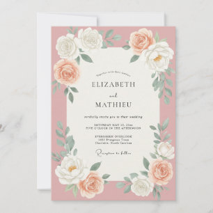 Staubrosafarbene Rosenhochzeit Einladung
