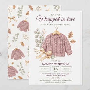 Staubrosafarbener Pullover Herbst-Baby-Party Einladung