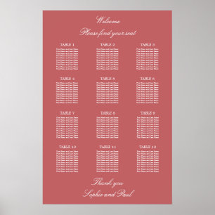 Staubrosafarbenes 12-Tisch-Sitzplanposter Poster