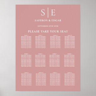Staubrosafarbenes Monogram-Hochzeits-Sitzplan Poster
