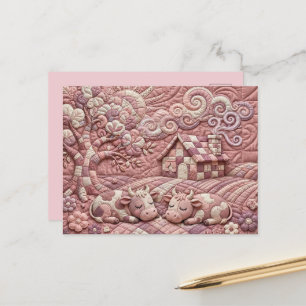 Staubrosafarbenes reizendes quiltartiges Kuh-Patch Ankündigungspostkarte