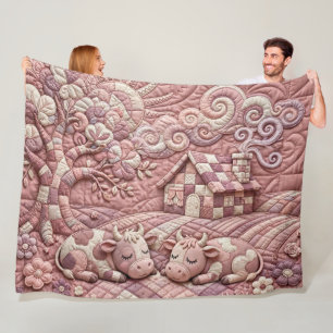 Staubrosafarbenes reizendes quiltartiges Kuh-Patch Fleecedecke