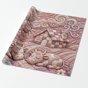 Staubrosafarbenes, reizvolles, quiltartiges Kuh-Pa Geschenkpapier