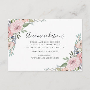 Staubrosane Blumenhochzeitshotelunterkunft Begleitkarte