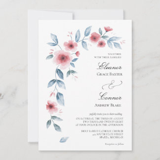 Staubrosé-Aquarell-Blumenhochzeits-Einladung Einladung