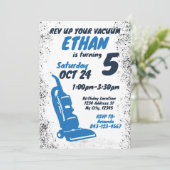 Staubsauger Geburtseinladung BLUE Einladung (Stehend Vorderseite)