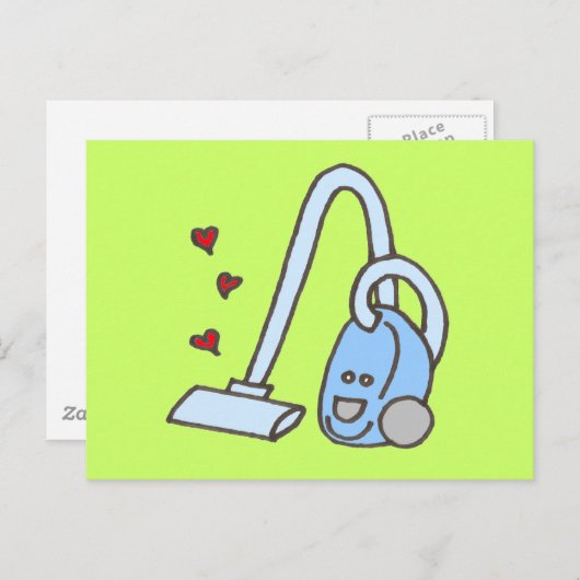 Staubsauger mit Herz Postkarte (Vorne/Hinten)